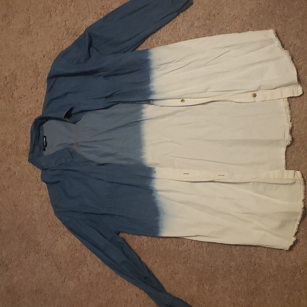 2 toned long button down denim shirt